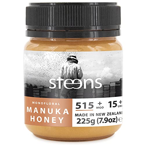 Steens Manuka Honey MGO 515+ - rein roher 100% zertifizierter UMF 15+ Manuka Honig - abgefüllt und versiegelt in Neuseeland - höchste Qualitätsstufe - 225 g