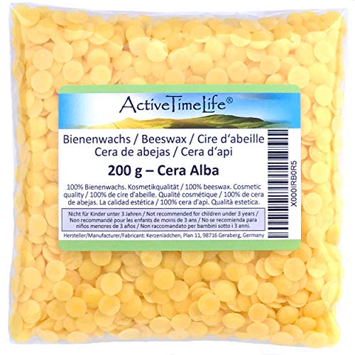 ActiveTimeLife® Bienenwachs Pastillen Bio gelb | Premium | 200 g ideal für Kosmetik Kerzen Cremes Salben Seifen Wachstücher - Nachfüllpack